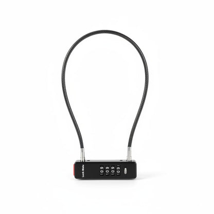 Black cable lock with digital keypad on a white background