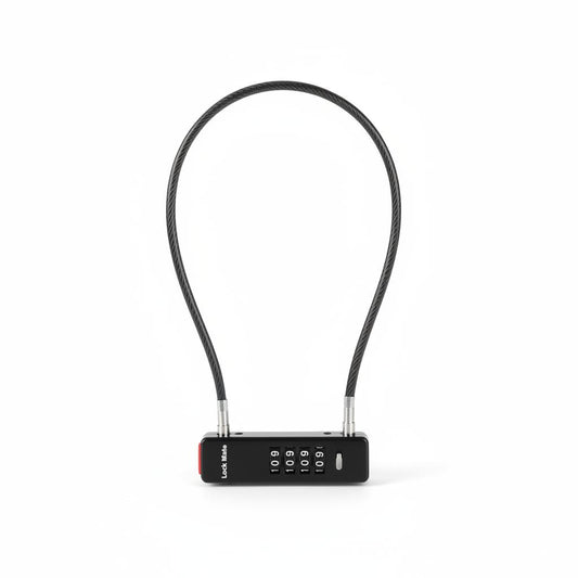 Black cable lock with digital keypad on a white background