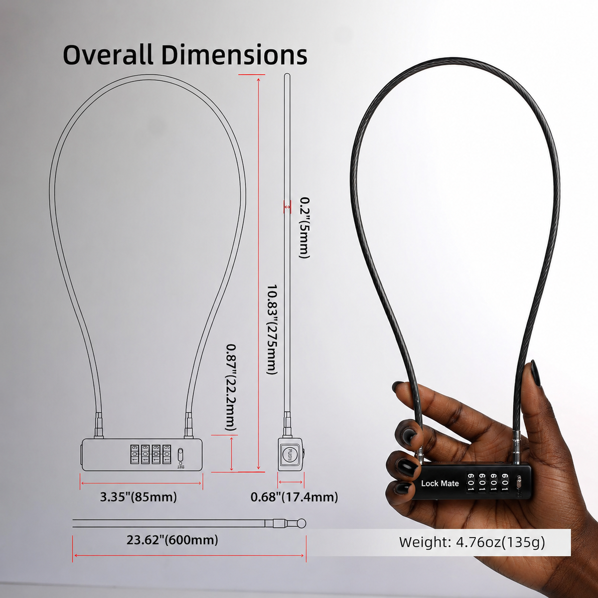 Lock Mate Keyless Combination Cable Lock
